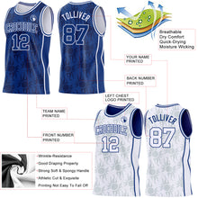 Laden Sie das Bild in den Galerie-Viewer, Custom Royal-White Side Panel Stripe Sun Flame Reversible Double Side Sublimation Basketball Set Jersey
