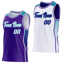 Charger l'image dans la galerie, Custom Purple White-Teal Side Panel Stripe Geometric Triangle Gradient Dot Reversible Double Side Sublimation Basketball Set Jersey
