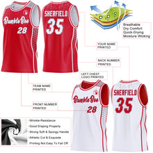Load image into Gallery viewer, Custom Red White-Gray Side Panel Stripe Geometric Triangle Gradient Dot Reversible Double Side Sublimation Basketball Set Jersey
