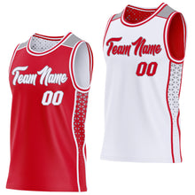 Load image into Gallery viewer, Custom Red White-Gray Side Panel Stripe Geometric Triangle Gradient Dot Reversible Double Side Sublimation Basketball Set Jersey
