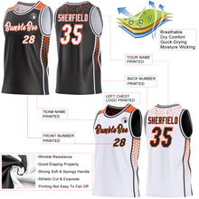 Загрузить изображение в средство просмотра галереи, Custom Black White-Orange Side Panel Stripe Geometric Triangle Gradient Dot Reversible Double Side Sublimation Basketball Set Jersey
