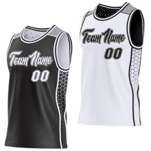 Laden Sie das Bild in den Galerie-Viewer, Custom Black White-Gray Side Panel Stripe Geometric Triangle Gradient Dot Reversible Double Side Sublimation Basketball Set Jersey
