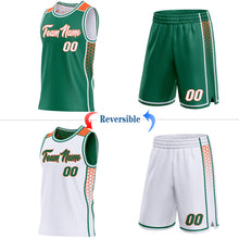 Загрузить изображение в средство просмотра галереи, Custom Kelly Green White-Orange Side Panel Stripe Geometric Triangle Gradient Dot Reversible Double Side Sublimation Basketball Set Jersey
