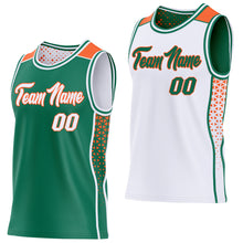 Загрузить изображение в средство просмотра галереи, Custom Kelly Green White-Orange Side Panel Stripe Geometric Triangle Gradient Dot Reversible Double Side Sublimation Basketball Set Jersey
