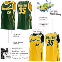 Laden Sie das Bild in den Galerie-Viewer, Custom Green Gold-White Side Panel Stripe Geometric Triangle Gradient Dot Reversible Double Side Sublimation Basketball Set Jersey

