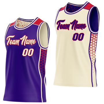 Custom Purple Cream-Red Side Panel Stripe Geometric Triangle Gradient Dot Reversible Double Side Sublimation Basketball Set Jersey