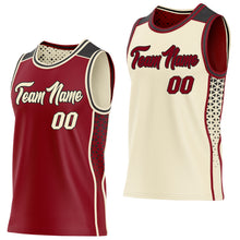Load image into Gallery viewer, Custom Maroon Cream-Black Side Panel Stripe Geometric Triangle Gradient Dot Reversible Double Side Sublimation Basketball Set Jersey

