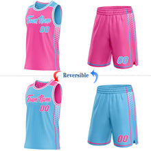Laden Sie das Bild in den Galerie-Viewer, Custom Pink Sky Blue-White Side Panel Stripe Geometric Triangle Gradient Dot Reversible Double Side Sublimation Basketball Set Jersey
