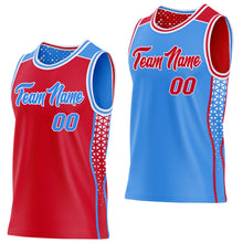 Загрузить изображение в средство просмотра галереи, Custom Red Powder Blue-White Side Panel Stripe Geometric Triangle Gradient Dot Reversible Double Side Sublimation Basketball Set Jersey
