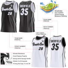 Laden Sie das Bild in den Galerie-Viewer, Custom Black White-Gray Side Panel Stripe Geometric Triangle Gradient Dot Reversible Double Side Sublimation Basketball Set Jersey

