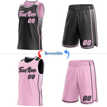 Load image into Gallery viewer, Custom Black Light Pink-White Side Panel Stripe Geometric Triangle Gradient Dot Reversible Double Side Sublimation Basketball Set Jersey

