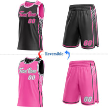 Load image into Gallery viewer, Custom Black Pink-White Side Panel Stripe Geometric Triangle Gradient Dot Reversible Double Side Sublimation Basketball Set Jersey
