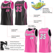 Load image into Gallery viewer, Custom Black Pink-White Side Panel Stripe Geometric Triangle Gradient Dot Reversible Double Side Sublimation Basketball Set Jersey
