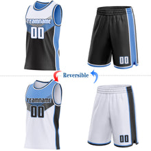Load image into Gallery viewer, Custom White Black-Light Blue Side Panel Stripe Geometric V-Cut Color Block Reversible Double Side Sublimation Basketball Set Jersey
