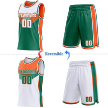 Charger l'image dans la galerie, Custom White Kelly Green-Orange Side Panel Stripe Geometric V-Cut Color Block Reversible Double Side Sublimation Basketball Set Jersey
