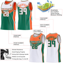 Charger l'image dans la galerie, Custom White Kelly Green-Orange Side Panel Stripe Geometric V-Cut Color Block Reversible Double Side Sublimation Basketball Set Jersey
