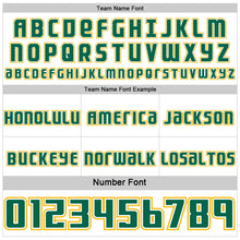 Charger l'image dans la galerie, Custom White Kelly Green-Gold Side Panel Stripe Geometric V-Cut Color Block Reversible Double Side Sublimation Basketball Set Jersey
