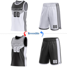Загрузить изображение в средство просмотра галереи, Custom Black White-Gray Side Panel Stripe Geometric V-Cut Color Block Reversible Double Side Sublimation Basketball Set Jersey
