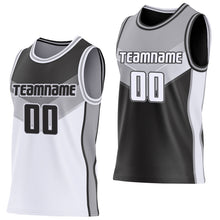 Загрузить изображение в средство просмотра галереи, Custom Black White-Gray Side Panel Stripe Geometric V-Cut Color Block Reversible Double Side Sublimation Basketball Set Jersey
