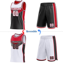Charger l'image dans la galerie, Custom White Black-Red Side Panel Stripe Geometric V-Cut Color Block Reversible Double Side Sublimation Basketball Set Jersey
