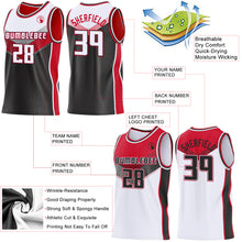 Charger l'image dans la galerie, Custom White Black-Red Side Panel Stripe Geometric V-Cut Color Block Reversible Double Side Sublimation Basketball Set Jersey

