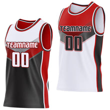 Charger l'image dans la galerie, Custom White Black-Red Side Panel Stripe Geometric V-Cut Color Block Reversible Double Side Sublimation Basketball Set Jersey
