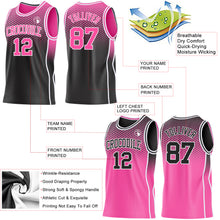 Laden Sie das Bild in den Galerie-Viewer, Custom Black Pink-White Side Panel Stripe Gradient Geometric Honeycomb Reversible Double Side Sublimation Basketball Set Jersey
