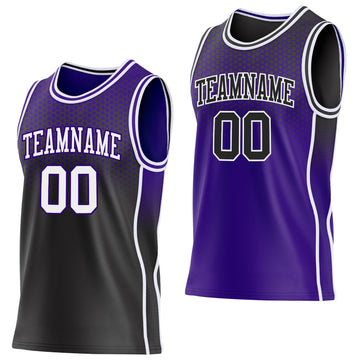 Custom Black White-Purple Side Panel Stripe Gradient Geometric Honeycomb Reversible Double Side Sublimation Basketball Set Jersey