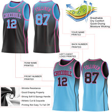 Laden Sie das Bild in den Galerie-Viewer, Custom Black Sky Blue-Pink Side Panel Stripe Gradient Geometric Honeycomb Reversible Double Side Sublimation Basketball Set Jersey
