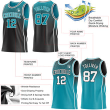 Загрузить изображение в средство просмотра галереи, Custom Black Teal White Side Panel Stripe Gradient Geometric Honeycomb Reversible Double Side Sublimation Basketball Set Jersey
