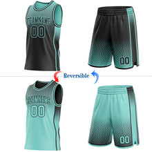 Загрузить изображение в средство просмотра галереи, Custom Black-Ice Blue Side Panel Stripe Gradient Geometric Honeycomb Reversible Double Side Sublimation Basketball Set Jersey
