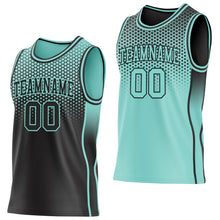 Загрузить изображение в средство просмотра галереи, Custom Black-Ice Blue Side Panel Stripe Gradient Geometric Honeycomb Reversible Double Side Sublimation Basketball Set Jersey
