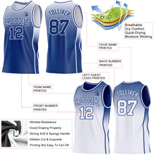 Laden Sie das Bild in den Galerie-Viewer, Custom Royal-White Side Panel Stripe Gradient Geometric Honeycomb Reversible Double Side Sublimation Basketball Set Jersey
