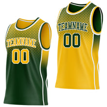 Загрузить изображение в средство просмотра галереи, Custom Green Gold-White Side Panel Stripe Gradient Geometric Honeycomb Reversible Double Side Sublimation Basketball Set Jersey

