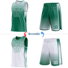 Laden Sie das Bild in den Galerie-Viewer, Custom Kelly Green-White Side Panel Stripe Gradient Geometric Honeycomb Reversible Double Side Sublimation Basketball Set Jersey
