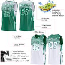 Laden Sie das Bild in den Galerie-Viewer, Custom Kelly Green-White Side Panel Stripe Gradient Geometric Honeycomb Reversible Double Side Sublimation Basketball Set Jersey
