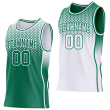 Laden Sie das Bild in den Galerie-Viewer, Custom Kelly Green-White Side Panel Stripe Gradient Geometric Honeycomb Reversible Double Side Sublimation Basketball Set Jersey

