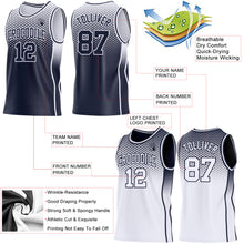 Charger l'image dans la galerie, Custom Navy-White Side Panel Stripe Gradient Geometric Honeycomb Reversible Double Side Sublimation Basketball Set Jersey
