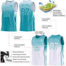 Charger l'image dans la galerie, Custom Teal-White Side Panel Stripe Gradient Geometric Honeycomb Reversible Double Side Sublimation Basketball Set Jersey
