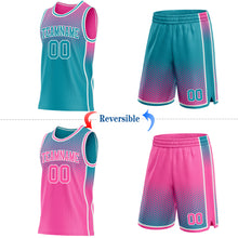Загрузить изображение в средство просмотра галереи, Custom Teal Pink-White Side Panel Stripe Gradient Geometric Honeycomb Reversible Double Side Sublimation Basketball Set Jersey
