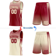 Laden Sie das Bild in den Galerie-Viewer, Custom Maroon-Cream Side Panel Stripe Gradient Geometric Honeycomb Reversible Double Side Sublimation Basketball Set Jersey
