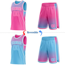 Load image into Gallery viewer, Custom Pink Sky Blue-White Side Panel Stripe Gradient Geometric Honeycomb Reversible Double Side Sublimation Basketball Set Jersey
