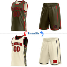 Charger l'image dans la galerie, Custom Olive(Cream) Black-Red Camo Side Panel Stripe Reversible Double Side Sublimation Basketball Set Jersey
