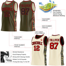 Charger l'image dans la galerie, Custom Olive(Cream) Black-Red Camo Side Panel Stripe Reversible Double Side Sublimation Basketball Set Jersey
