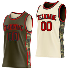 Charger l'image dans la galerie, Custom Olive(Cream) Black-Red Camo Side Panel Stripe Reversible Double Side Sublimation Basketball Set Jersey
