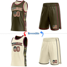 Charger l'image dans la galerie, Custom Olive Vintage USA Flag Cream-Maroon Camo Side Panel Stripe Reversible Double Side Sublimation Basketball Set Jersey
