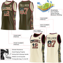 Charger l'image dans la galerie, Custom Olive Vintage USA Flag Cream-Maroon Camo Side Panel Stripe Reversible Double Side Sublimation Basketball Set Jersey

