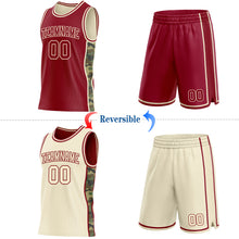 Charger l'image dans la galerie, Custom Maroon-Cream Camo Side Panel Stripe Reversible Double Side Sublimation Basketball Set Jersey
