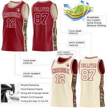 Charger l'image dans la galerie, Custom Maroon-Cream Camo Side Panel Stripe Reversible Double Side Sublimation Basketball Set Jersey
