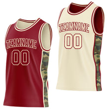 Charger l'image dans la galerie, Custom Maroon-Cream Camo Side Panel Stripe Reversible Double Side Sublimation Basketball Set Jersey
